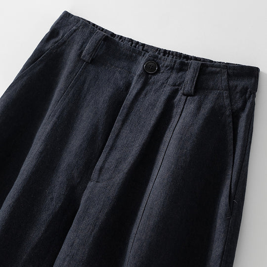 Damen Hochtaillierte weite Culotte-Hose aus Leinen‑Mix mit Bügelfalte und Eingrifftaschen Shop Nory