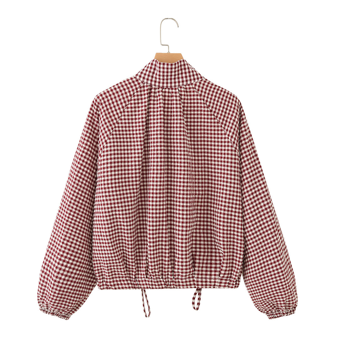 Damen Kariertes Oversize-Blouson mit Tunnelzug und Stehkragen Shop Nory
