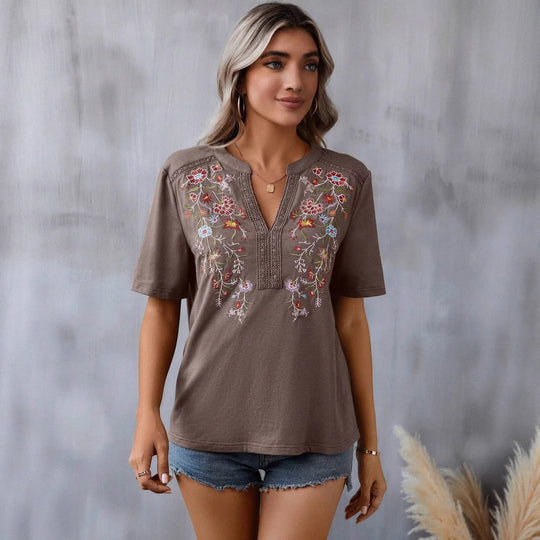 Damen bestickte Boho-Tunika mit tiefem Ausschnitt und Spitzenbesatz Shop Nory
