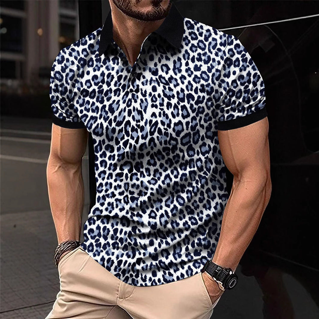Herren Polo-Shirt mit aufregendem Leopardenmuster und modernem Schnitt