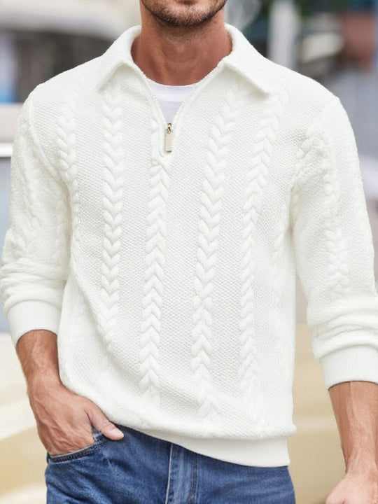 Herren Feinstrukturierter Zopfstrickpullover mit Kurzreißverschluss und Kentkragen Shop Nory