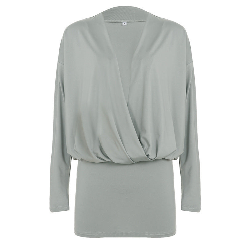 Damen nan drapiertes Wickel-Top mit tiefem V-Ausschnitt, weichem Jerseyfall und tailliertem Bündchen Shop Nory