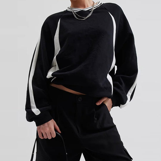 Damen Oversize Sweatshirt mit Raglanärmeln und Kontraststreifen Shop Nory