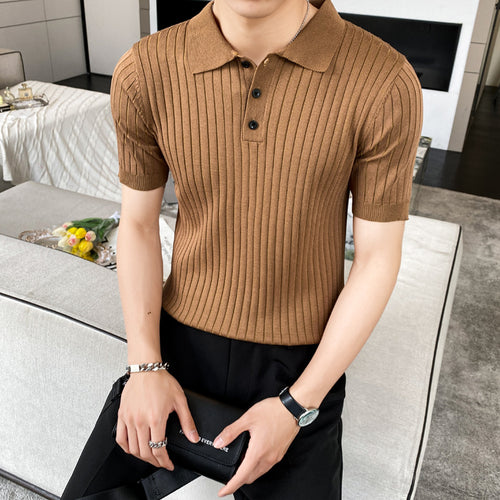 Herren Modisches Kurzarm-Polohemd mit Rippenstruktur Shop Nory