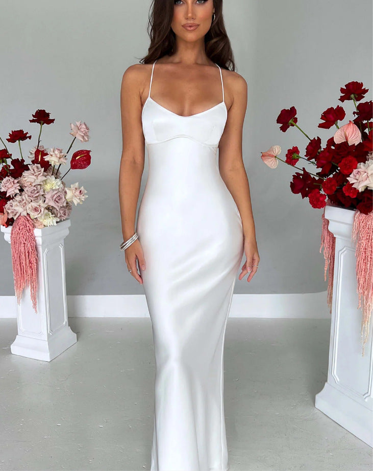 Damen Glamouröses Langarm-Maxi-Kleid mit verstellbaren Trägern und figurbetontem Schnitt