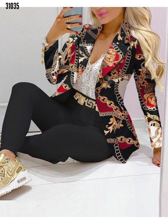 Damen Zweiteiliges Blazer-und-Hose-Set mit Schmetterlingsprint und glamourösem Glitzereffekt Shop Nory