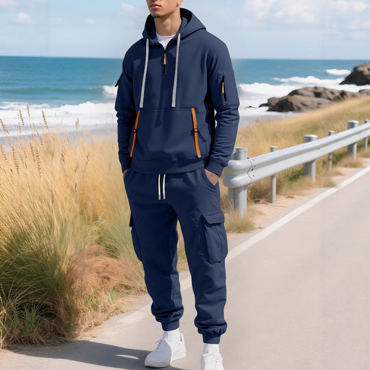 Herren Kapuzensweatshirt mit Utility-Taschen, Halbzip und kontrastierenden Reißverschlüssen Shop Nory