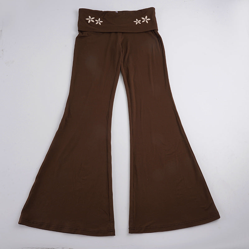 Damen nan Yogahose Flared mit Umschlagbund, komfortable Bootcut-Passform und Laser-Cut Blütendetail Shop Nory