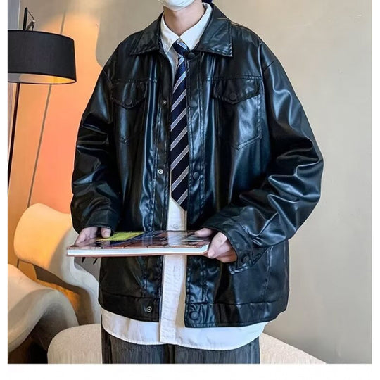 Herren Oversized Kunstleder-Hemdenjacke im Boxy-Look mit Pattentaschen und Druckknopfleiste Shop Nory