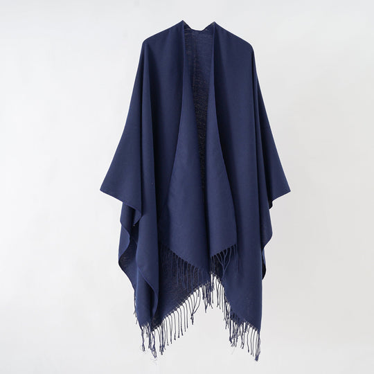 Damen Modischer Fransen-Poncho Aus Weichem Material mit Luxuriösem Fall