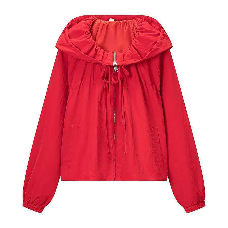 Damen Leichte Kapuzen-Boxy-Übergangsjacke mit Tunnelzug und elastischen Bündchen Shop Nory