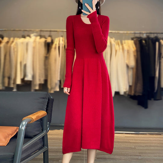 Damen Langärmeliges Midikleid aus Feinstrick mit taillierter A‑Linien‑Silhouette Shop Nory