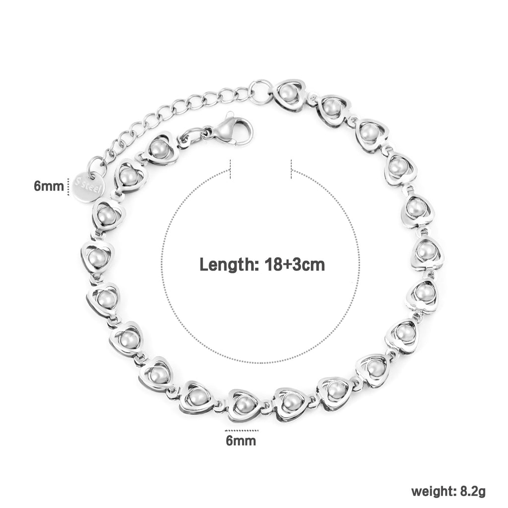 Damen Armband mit herzförmigen Anhängern und verstellbarem Verschluss Shop Nory