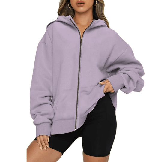 Damen nan leichte Zip-Kapuzenjacke im Relaxed-Fit mit Kängurutasche und gerippten Bündchen Shop Nory