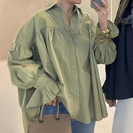 Damen nan weites Oversize-Hemd mit geraffter Schulterpasse und Ballonärmeln Shop Nory