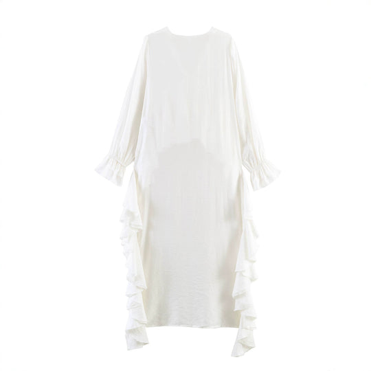 Damen Maxikleid mit asymmetrischem Volantbesatz, V-Ausschnitt und langen Rüschenärmeln Shop Nory
