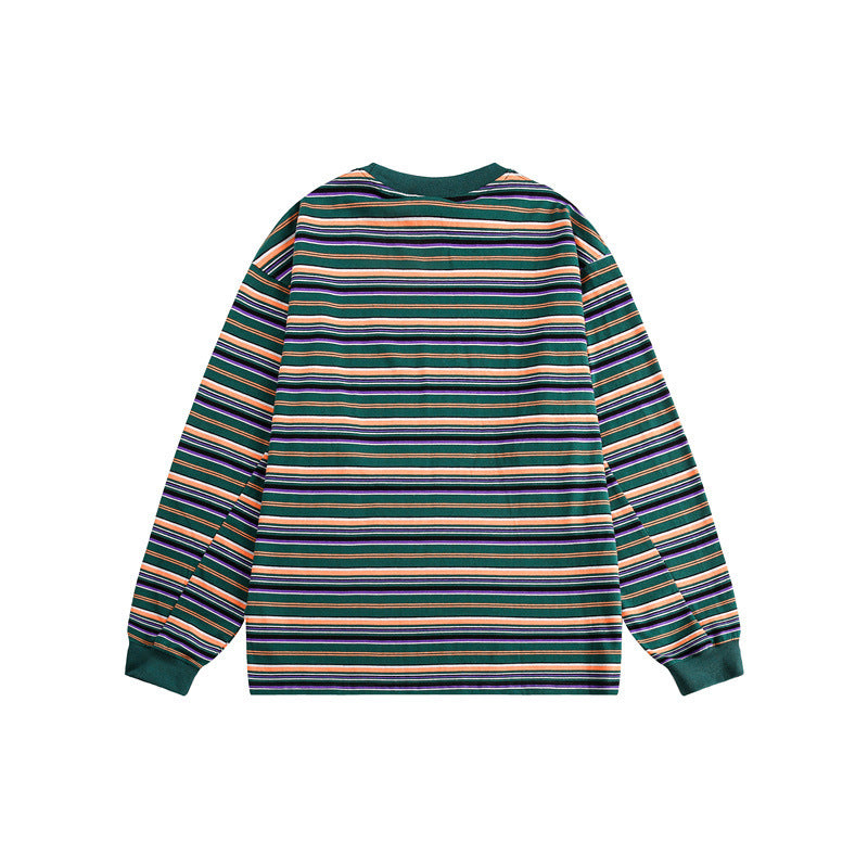 Unisex Oversize-Langarmshirt aus schwerer Baumwolle mit Streifenmuster und geripptem Rundhalsausschnitt Shop Nory