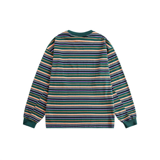 Unisex Oversize-Langarmshirt aus schwerer Baumwolle mit Streifenmuster und geripptem Rundhalsausschnitt Shop Nory