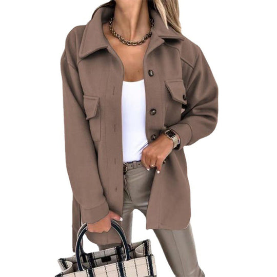 Damen Oversize-Hemdjacke mit praktischen Taschen und modernem Kragen