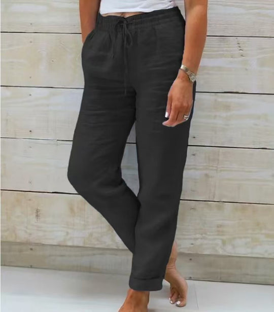 Damen nan lässige Leinenhose mit elastischem Bund Kordelzug und Seitentaschen Shop Nory