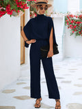 Damen Jumpsuit mit hohem Kragen und fließenden Ärmeln