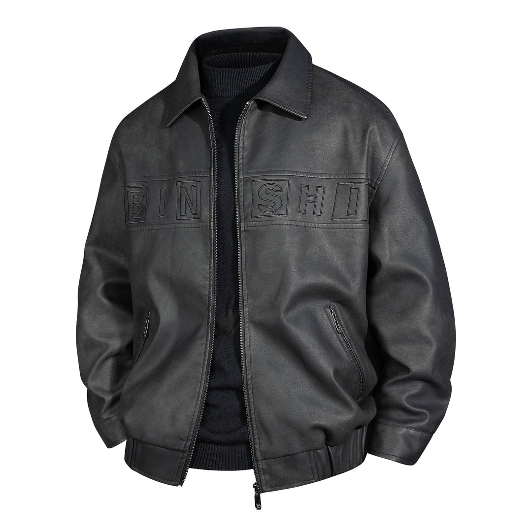Herren Veloursleder-Optik Bomberjacke mit aufgesetztem Logo und Reißverschluss Shop Nory