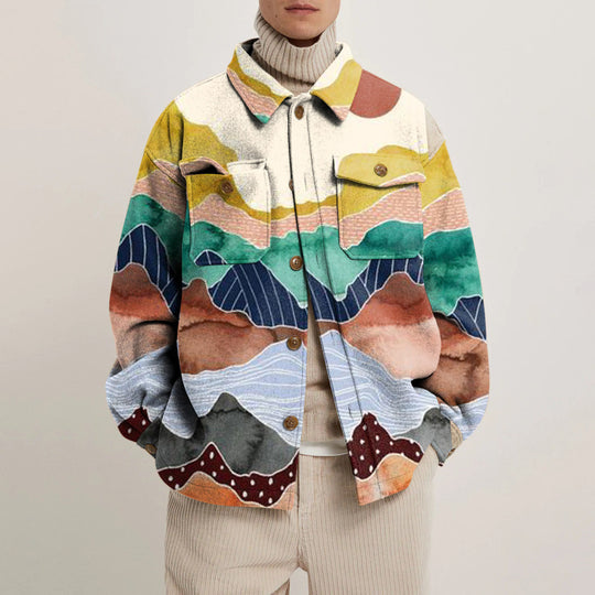 Damen Oversized Wolloptik-Überhemd mit asymmetrischem Vogelprint und Pattentasche Shop Nory