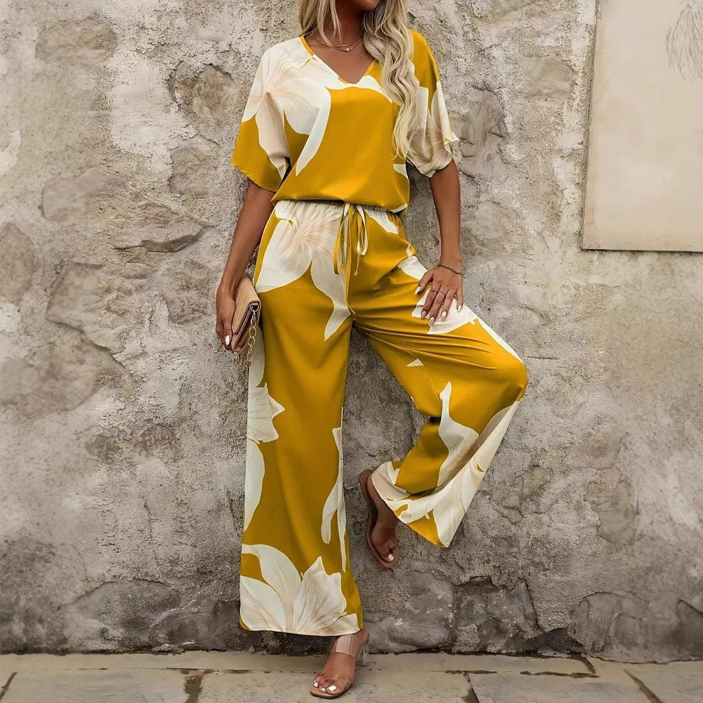 Damen Luftiges Zweiteiliges Set mit floralem Design und weitem Schnitt