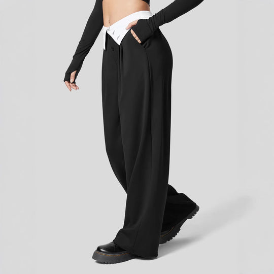 Damen Weite High-Waist-Hose mit Hemdkragen-Bund und Bügelfalte Shop Nory