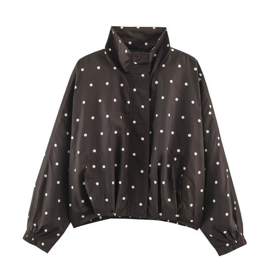 Damen Oversize-Windbreaker mit Tupfen-Print, hohem Stehkragen und elastischem Saum Shop Nory
