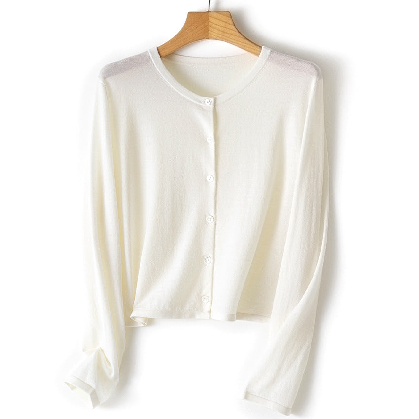 Damen leichte kurz geschnittene Feinstrick-Cardigan mit Rundhalsausschnitt und Knopfleiste Shop Nory