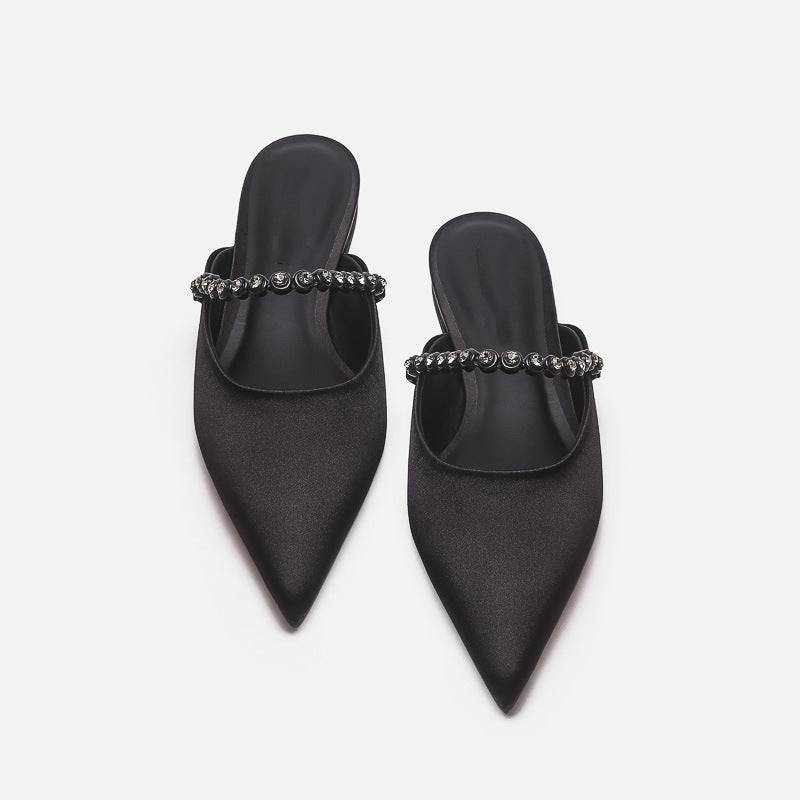 Damen elegante Pantoletten mit glitzerndem Riemen und spitz zulaufender Form