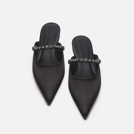 Damen elegante Pantoletten mit glitzerndem Riemen und spitz zulaufender Form