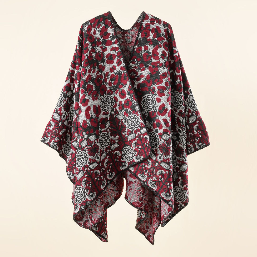 Damen Jacquard-Überwurfponcho im kastigen Kimono-Fall mit floral-animalischem Muster Shop Nory