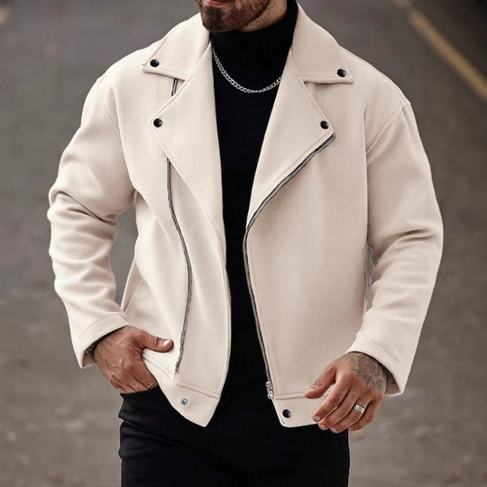 Herren Oversized Bikerjacke aus Wollmix mit asymmetrischem Reißverschluss und Druckknopf-Details Shop Nory