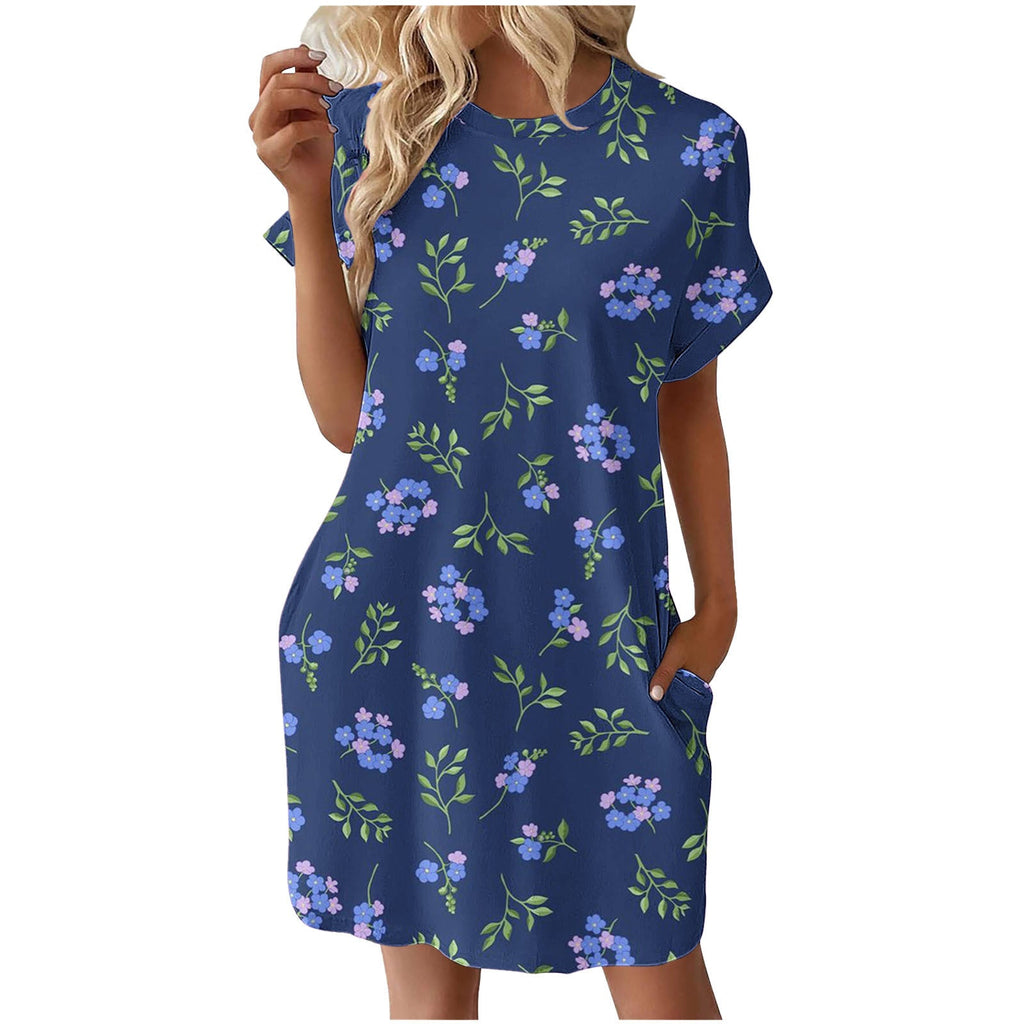 Damen lässiges Sommerkleid mit Blumenmuster und praktischen Taschen