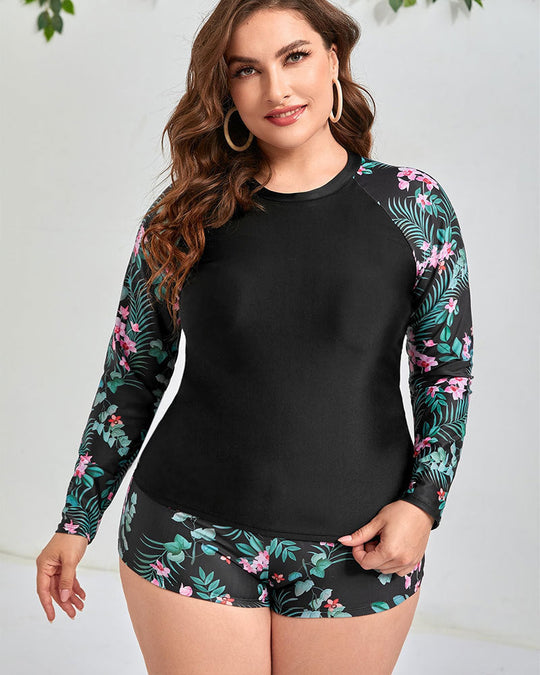 Damen UV-Schutz Schwimmanzug mit floralem Langarmoberteil
