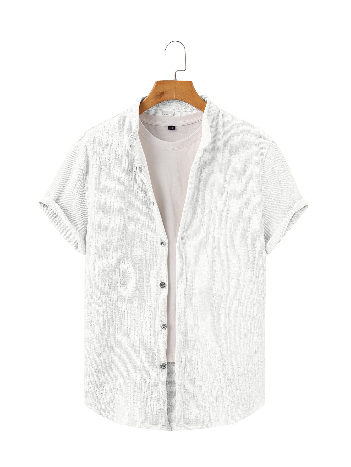 Herren nan leichtes Knitterstruktur-Überhemd mit umgeschlagenen Ärmeln entspannter Overshirt-Silhouette