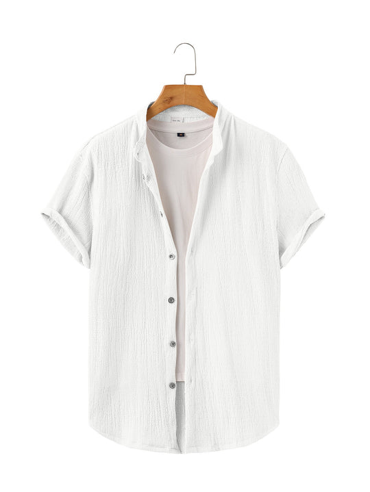 Herren nan leichtes Knitterstruktur-Überhemd mit umgeschlagenen Ärmeln entspannter Overshirt-Silhouette