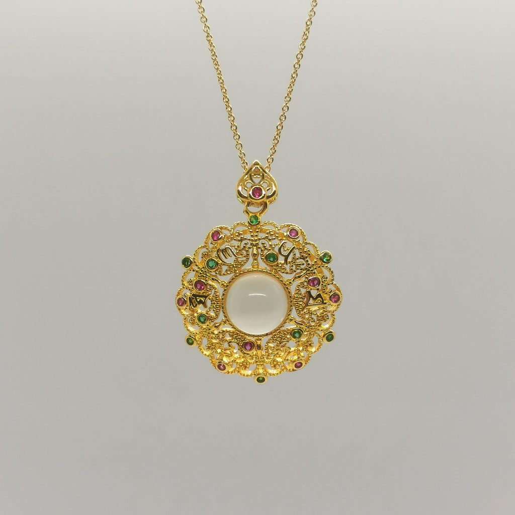 Damen Filigraner Anhänger mit bunten Edelsteinen und ovalem Cabochon Shop Nory