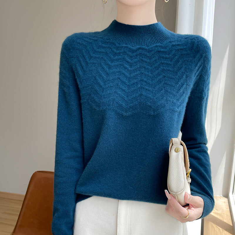 Damen Weicher Feinstrick-Mockneckpullover mit Chevron-Ajour und Kaschmirlook Shop Nory
