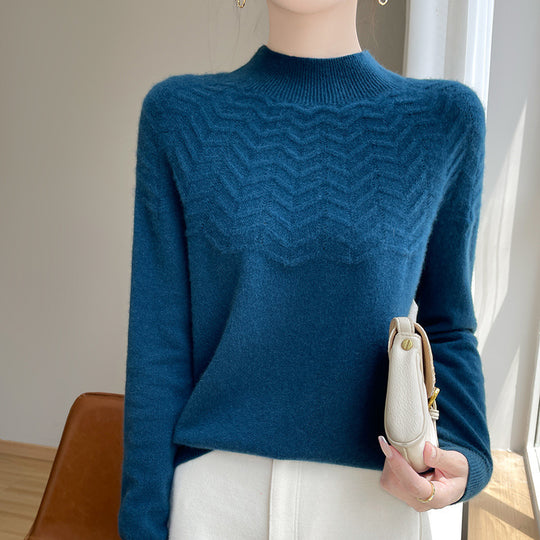 Damen Weicher Feinstrick-Mockneckpullover mit Chevron-Ajour und Kaschmirlook Shop Nory