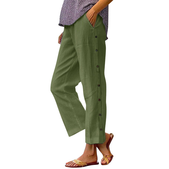 Damen Leichte Leinenmix-Hose mit seitlicher Knopfleiste und geradem Cropped-Schnitt Shop Nory