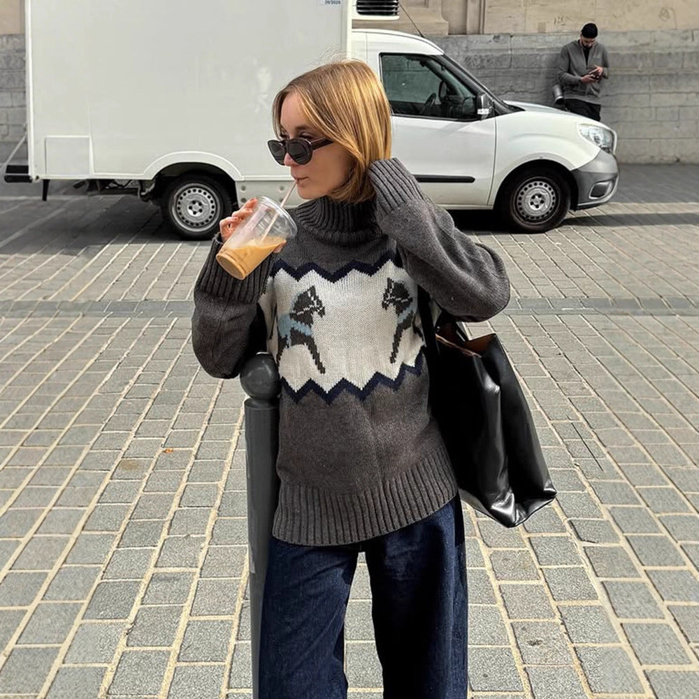 Damen Oversize-Rollkragenpullover mit Norweger-Intarsien und gerippten Bündchen Shop Nory