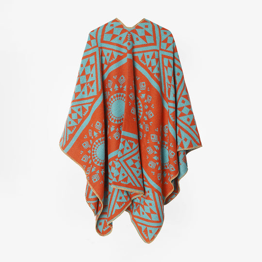 Damen Gewebter Jacquard‑Poncho mit Ethno‑Geometrischem Muster Shop Nory