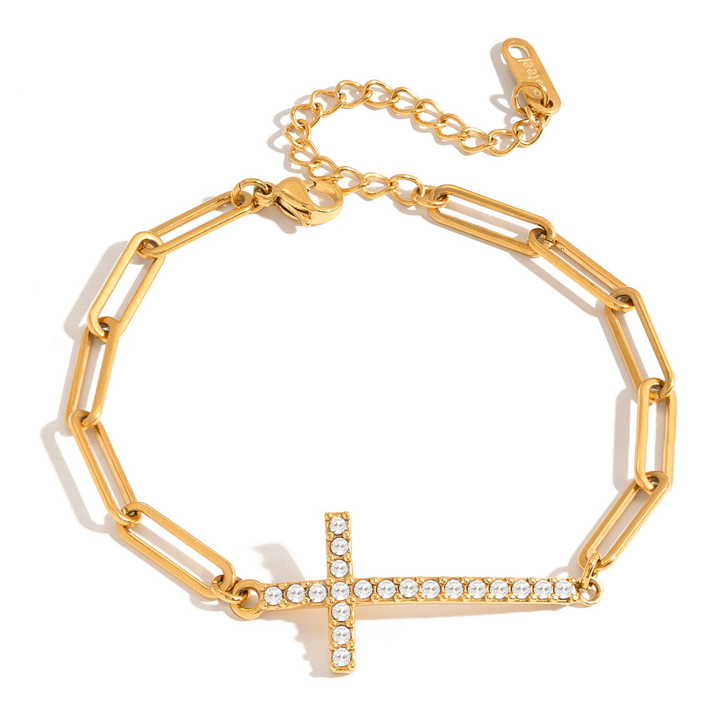 Damen Kettenarmband mit Kreuz und Zirkonia Shop Nory