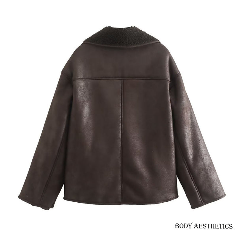Damen Kurzjacke im Lammfell‑Look mit Teddyfutter und Knopfleiste Shop Nory