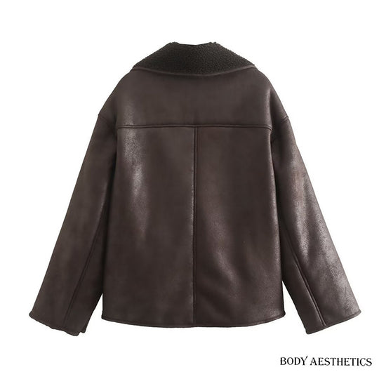 Damen Kurzjacke im Lammfell‑Look mit Teddyfutter und Knopfleiste Shop Nory