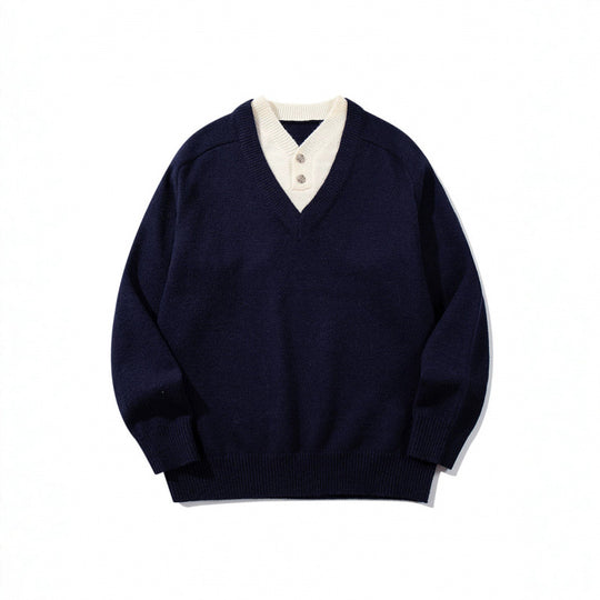 Herren V‑Ausschnitt-Pullover mit integriertem Henley-Kragen Shop Nory