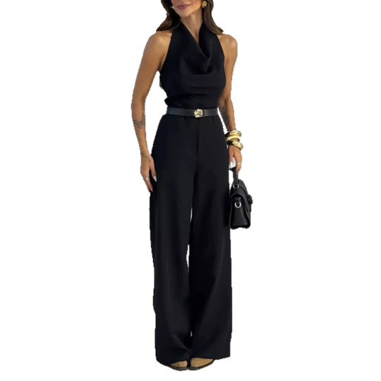 Damen Eleganter Neckholder-Overall mit weitem Palazzo-Bein und taillierter Passform Shop Nory